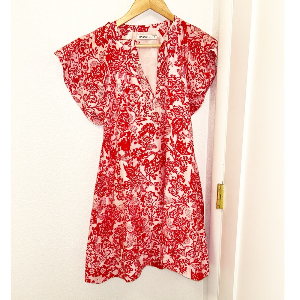 Tuckernuck x MARIA CHER. Ruffled Silk-Cotton Blend Mini Dress Cherry Red SZ: S